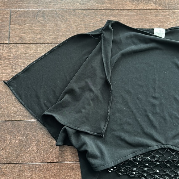 Y2K Crop Top Black Gemstone Net Overlay Open Sleeve S/M Vintage - Picture 3 of 7